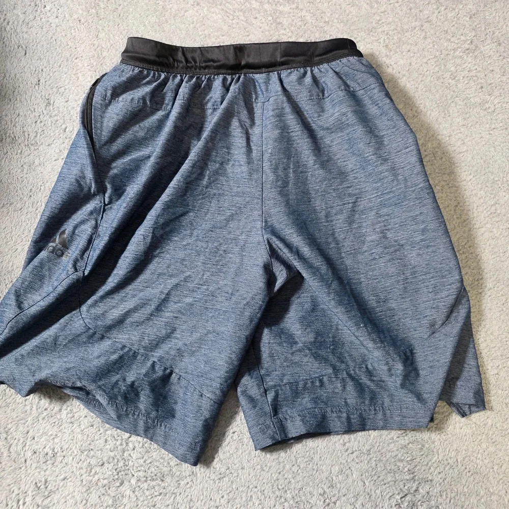 Adidas Mens Large Shorts Blue Heathered Space Dye Zipper Pocket Athletic Gym